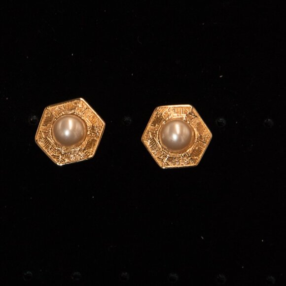 Faux Pearl and Goldtone Earrings - Picture 2 of 2